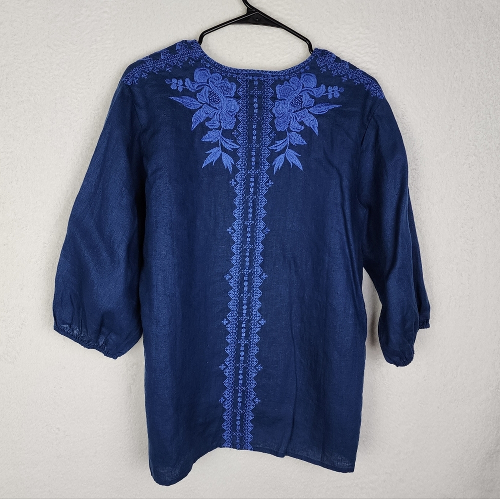 JOHNNY WAS Camille Embroidered Linen Top M - Picture 3 of 4